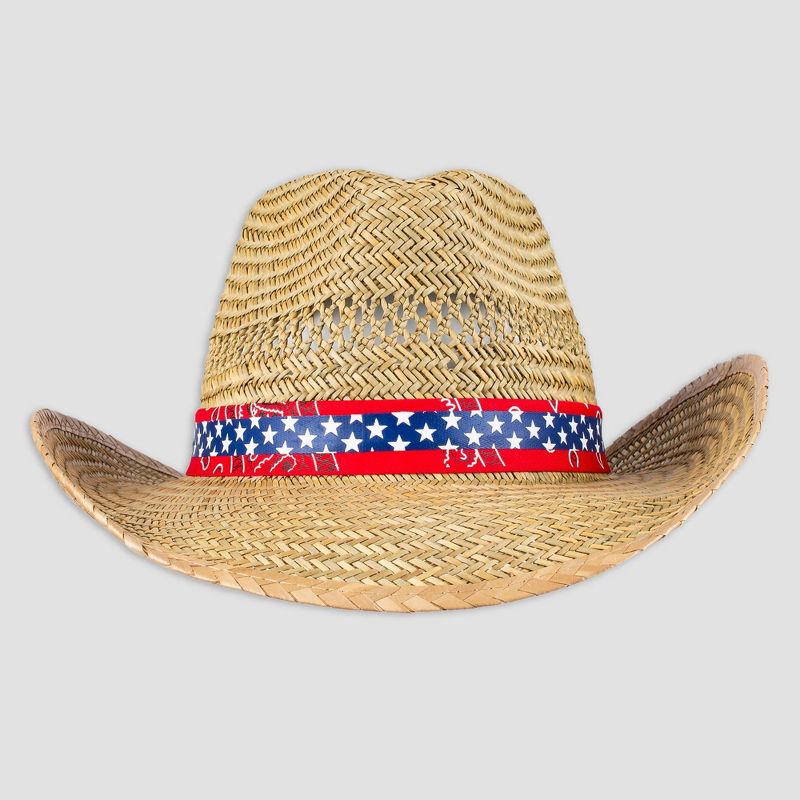 Wemco Men's Paisley and Star Band Straw Cowboy Hat - Natural One Size