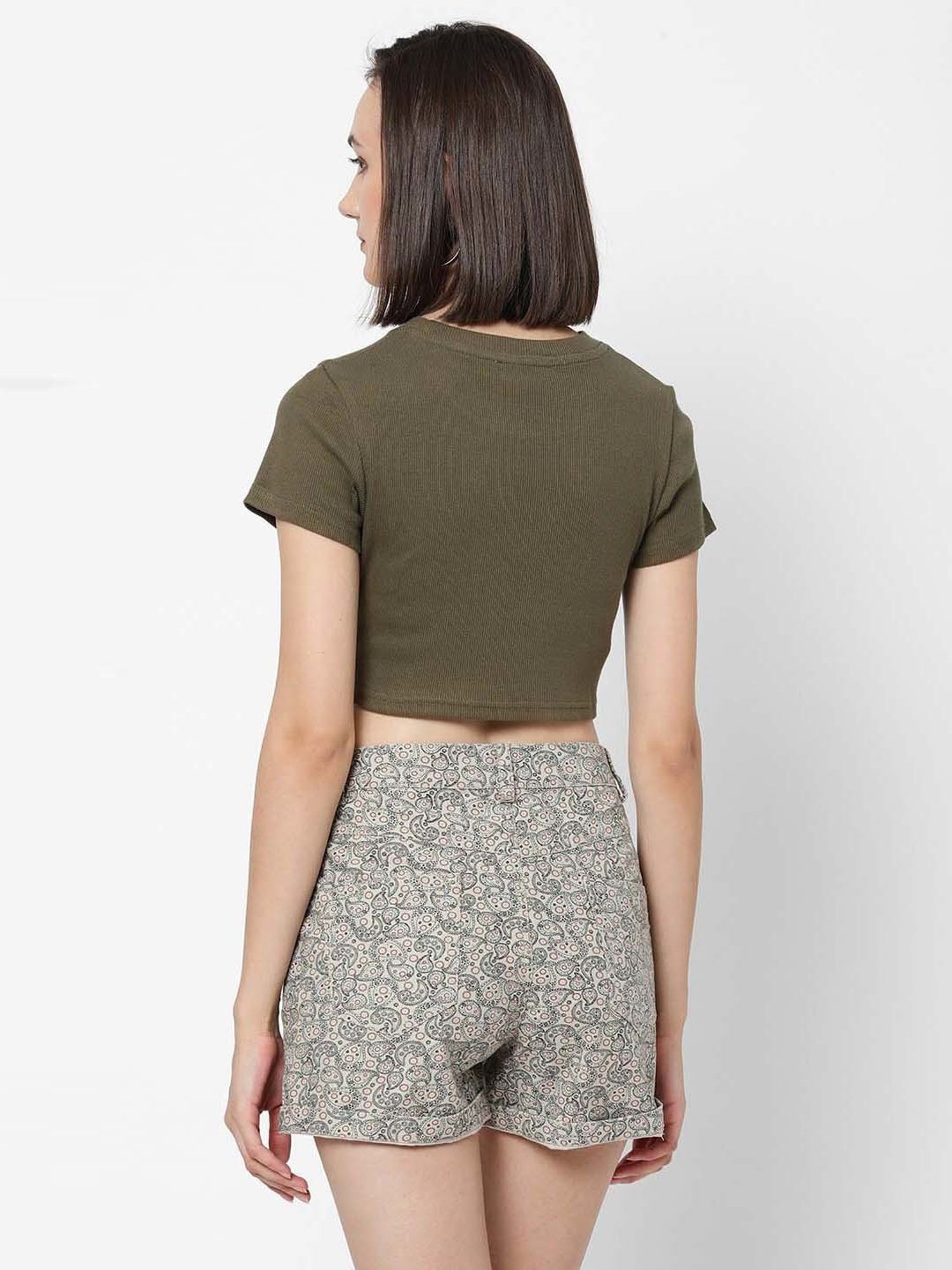 VASTRADO Olive Green Cotton Crop Top