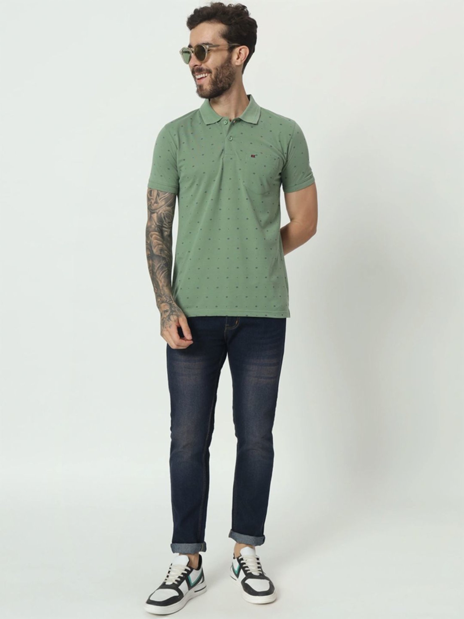 Tab91 Green Regular Fit Printed Polo T-Shirts