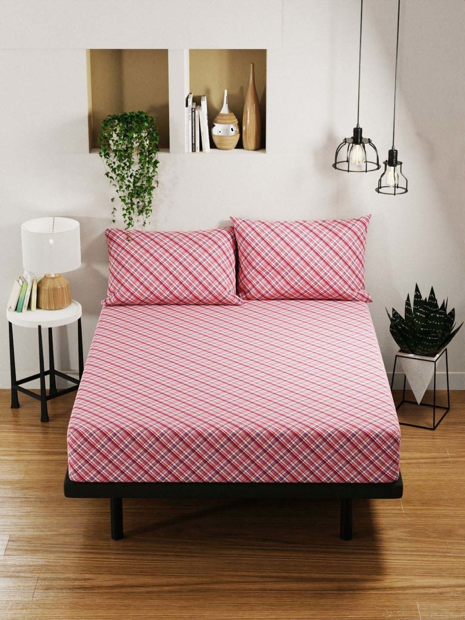 BIANCA Platinum Red Cotton 144 TC Double Size Bed Sheet With Pillow covers