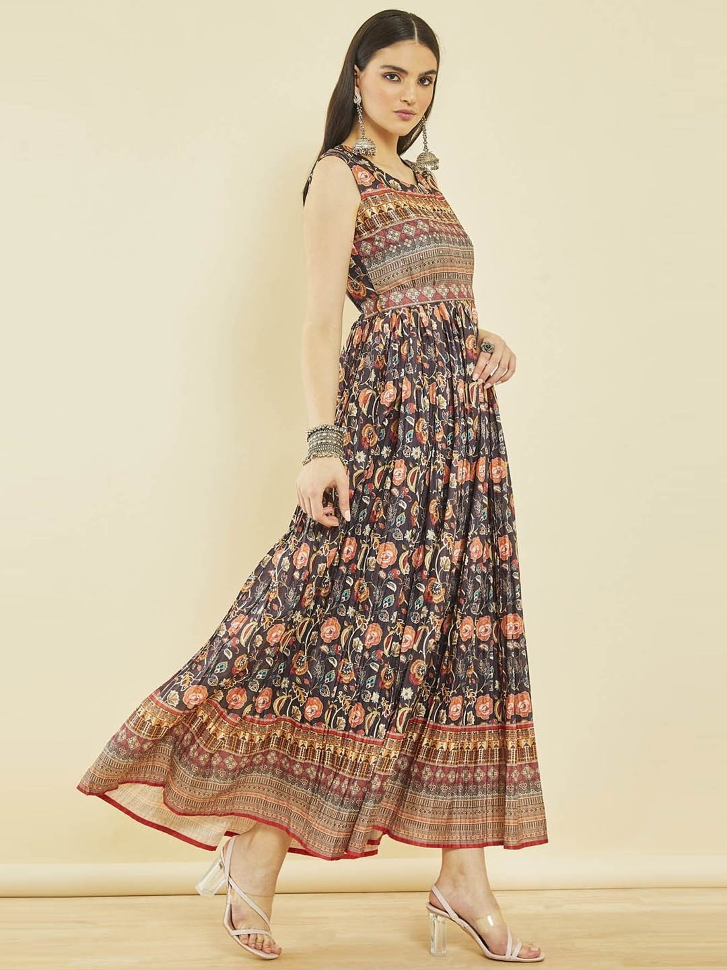 Saffron Threads Red Ethnic Dresses