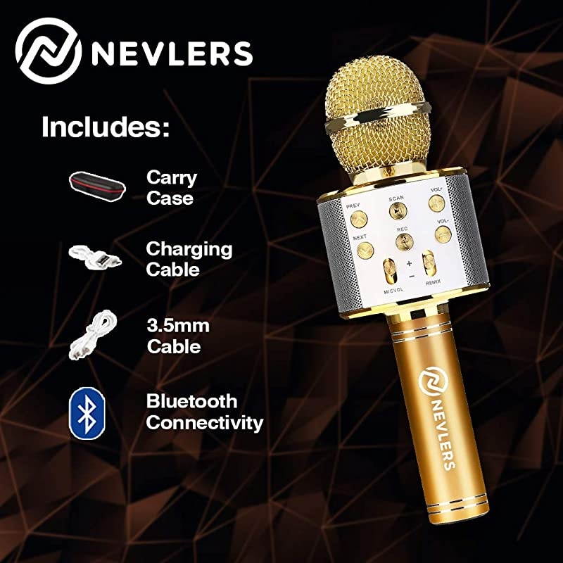 Karaoke Microphone with Wireless Bluetooth Speaker and Recording Options Easy To Use Portable Handheld Karaoke Machine for Kids and Adults GOLD