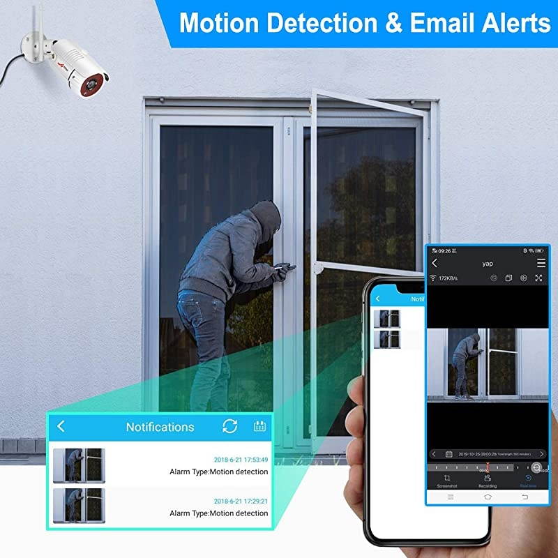 8CH Expandable]  All-in-one Wireless Security Camera System with 13'' LCD Monitor, 8CH 1080P WiFi NVR Kits Pre-Install 1TB Hard Drive and 4pcs Outdoor Cameras with Night Vision/Motion Detection