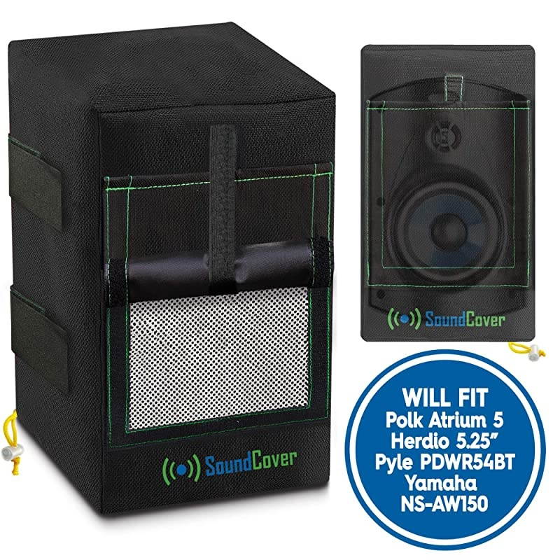 Black Waterproof UV Protection Speaker Covers for Outdoor Speakers with Sound Option fit Yamaha NSAW150 Polk Audio Atrium 5 Herdio 55 Pyle 55 Speakers MAX Size H 104 X W 67 X D 83