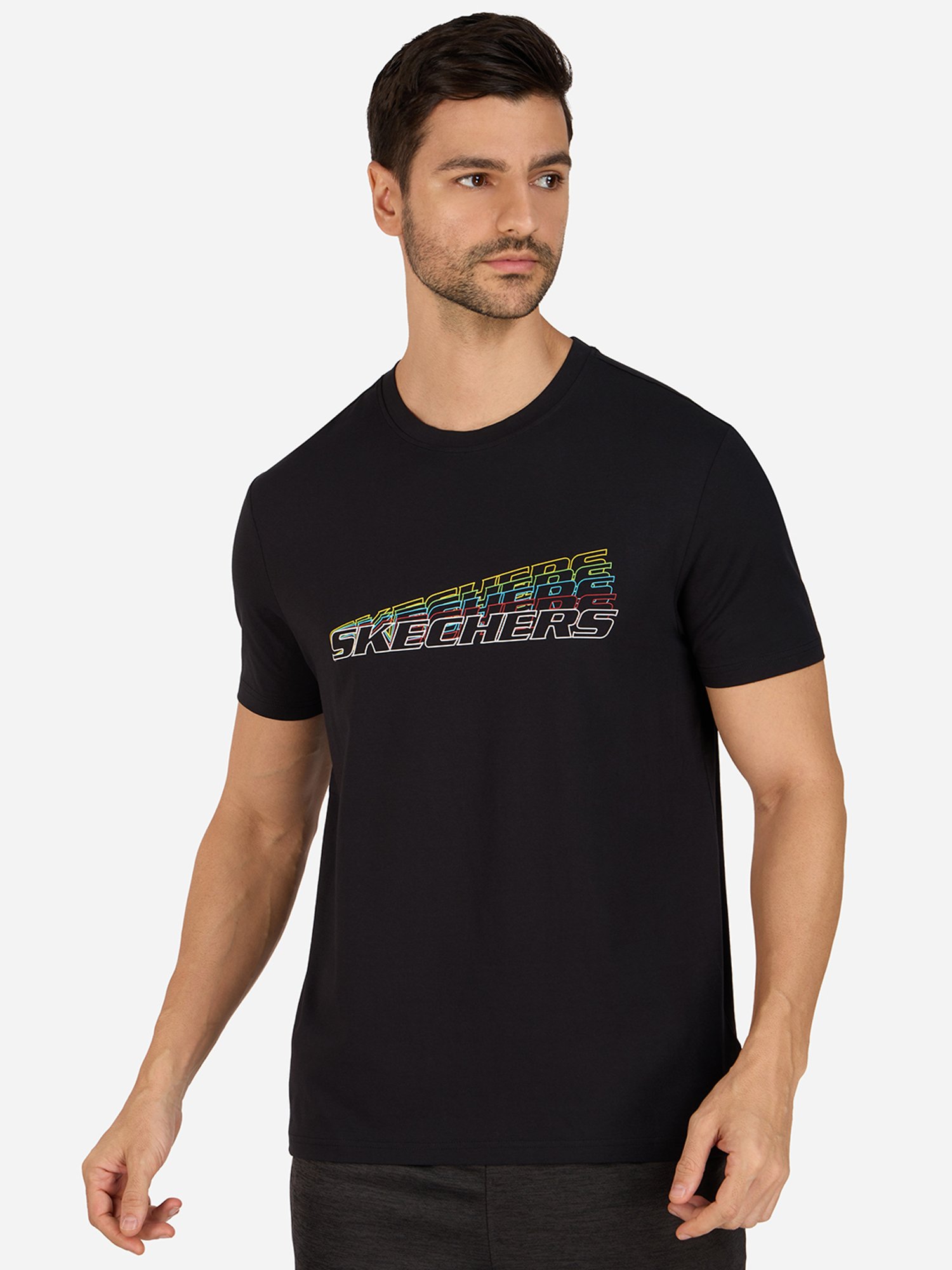 Skechers Black Regular Fit Printed Crew T-Shirt