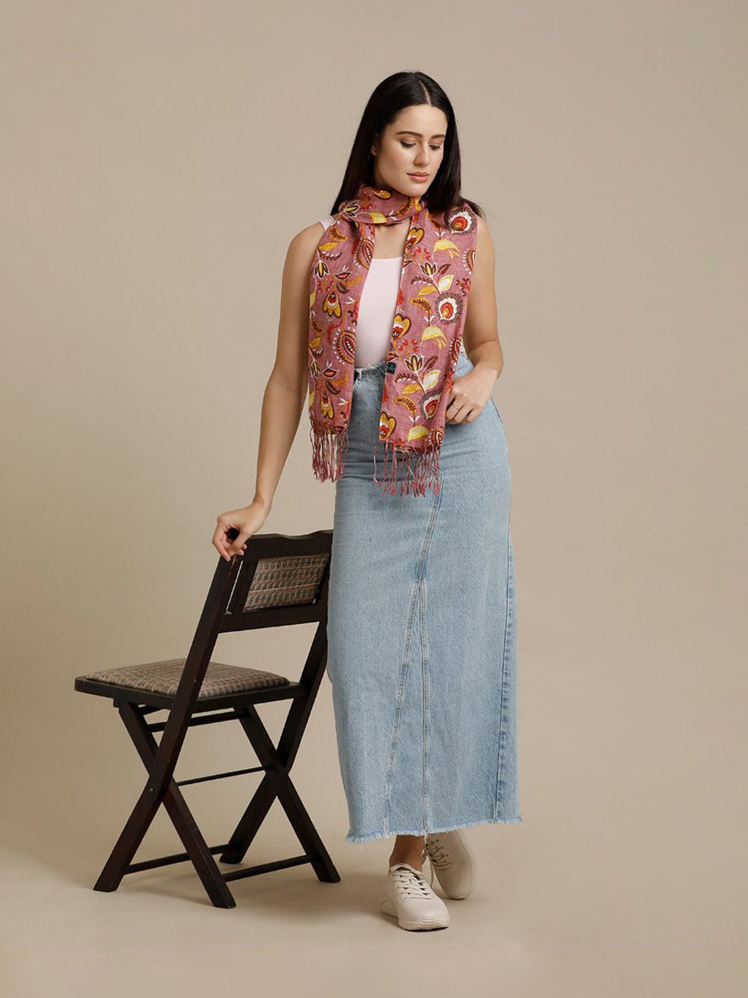 Linen Club Pink Printed Pure Linen Stole