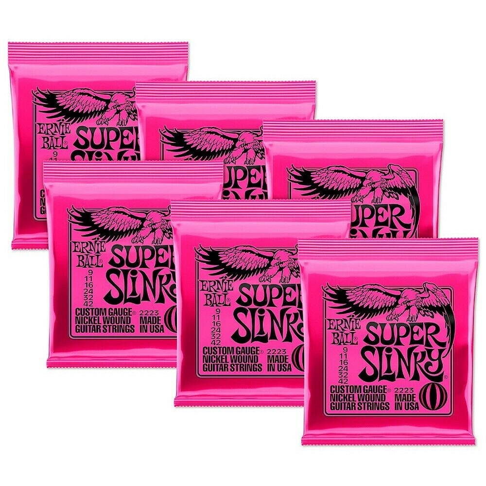 Ernie Ball 2223 Nickel Super Slinky Pink Electric Guitar Strings 6 Pack