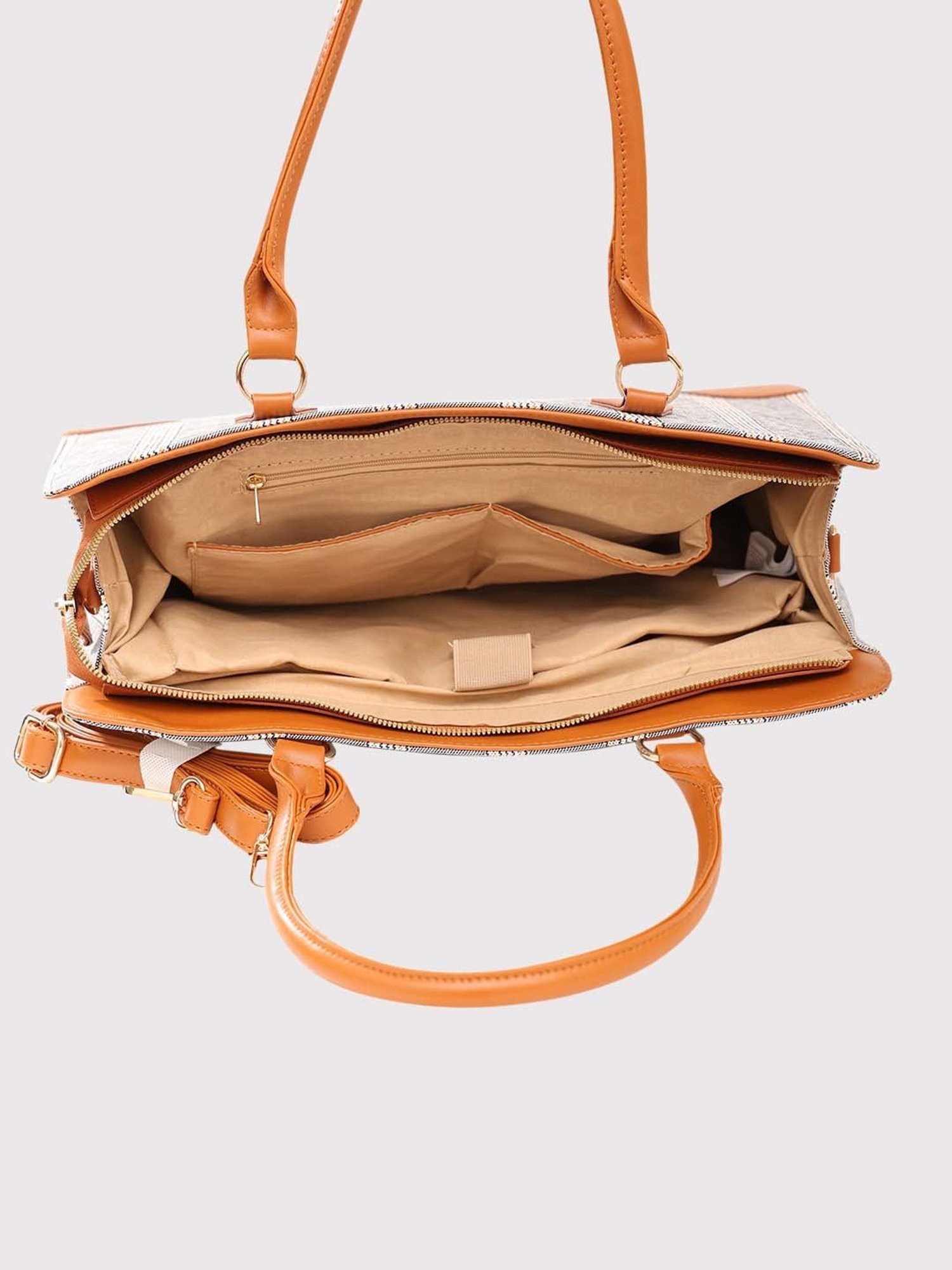 Caprese REMI Tan & Grey Faux Leather Large Messenger Bag