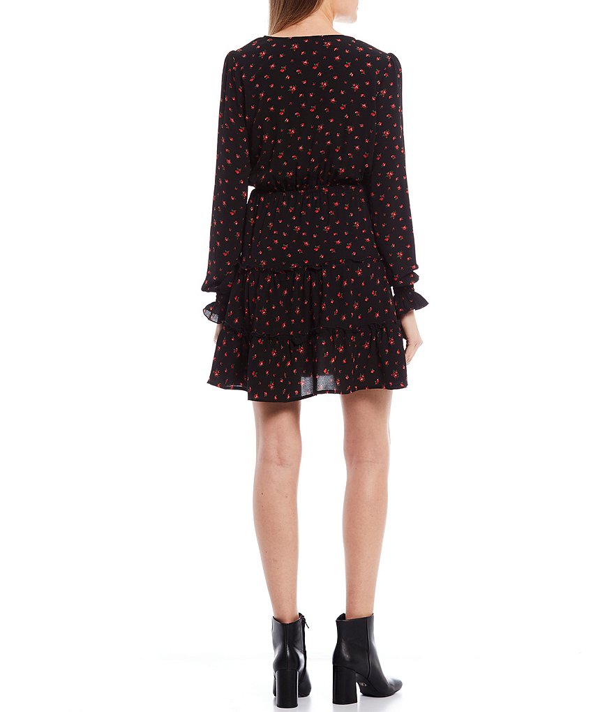 Allison & Kelly Long-Sleeve Ditsy Floral Print Tiered Faux-Wrap Dress