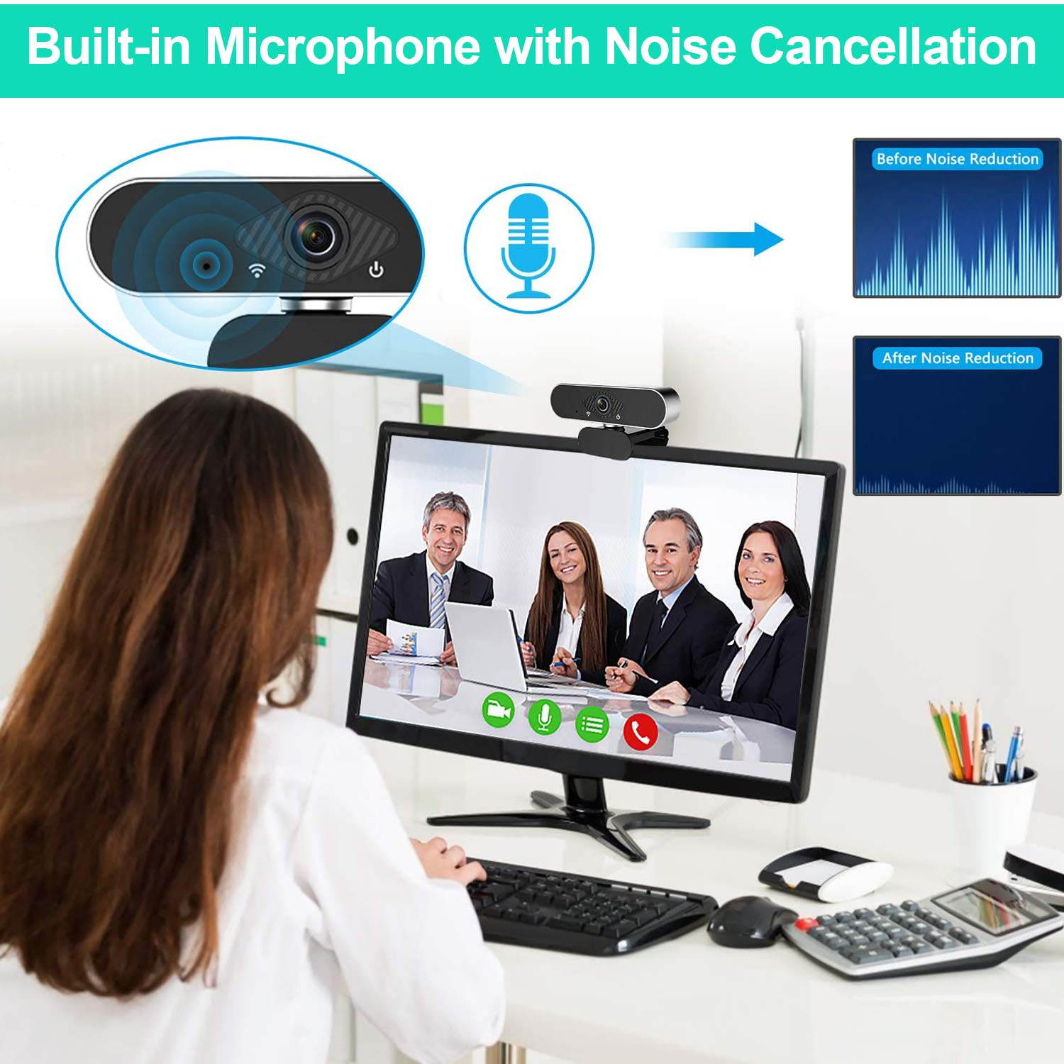 Webcam with Microphone, 1080P Full HD USB Web Camera for Computers PC Laptop Desktop Video Calling,Conferencing, Supports Windows/Mac/Android/Linux System