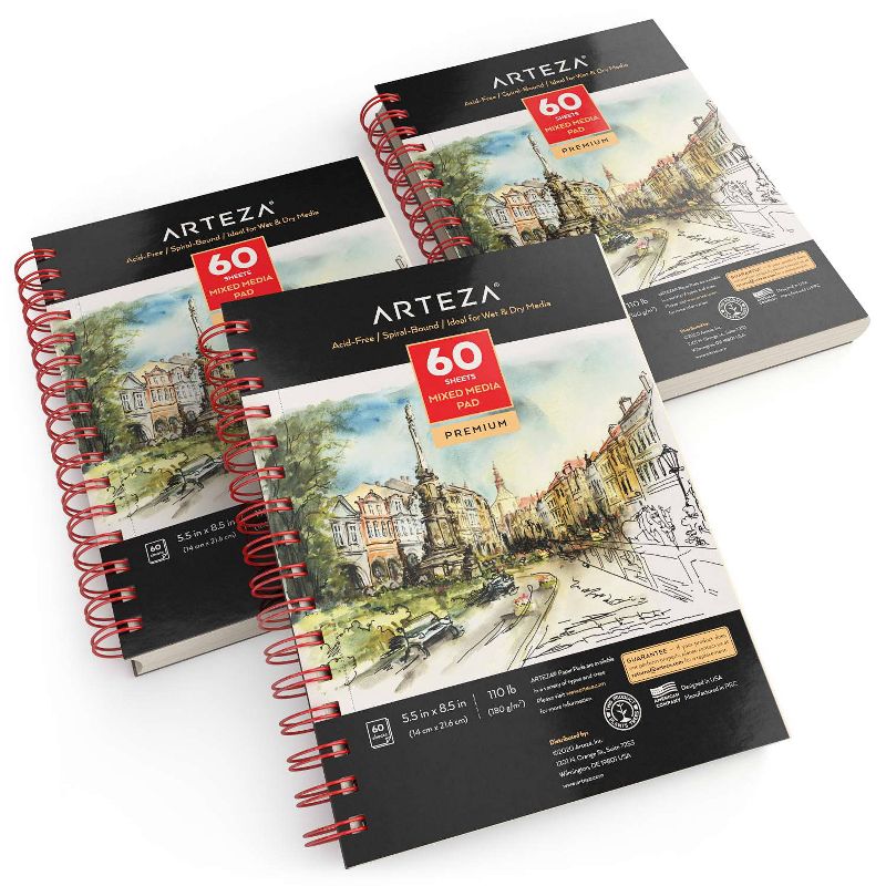 Arteza Mixed Media Pad, 5.5"x8.5", 60 Sheets - 3 Pack (ARTZ-8550)