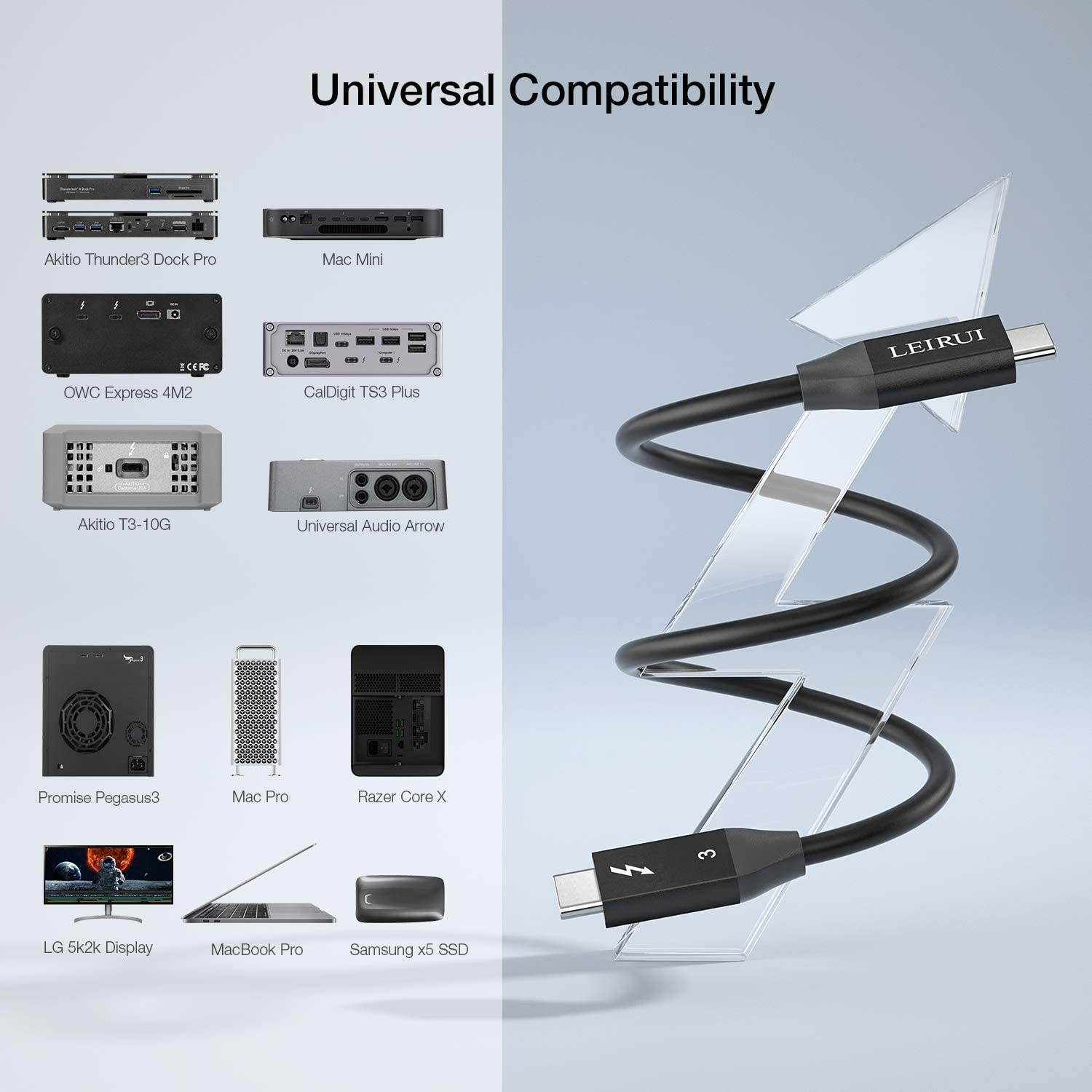 FVH Thunderbolt 2 Port Male to Male Video Data Cable for MacBook & SSD & Displays TB-004-WH