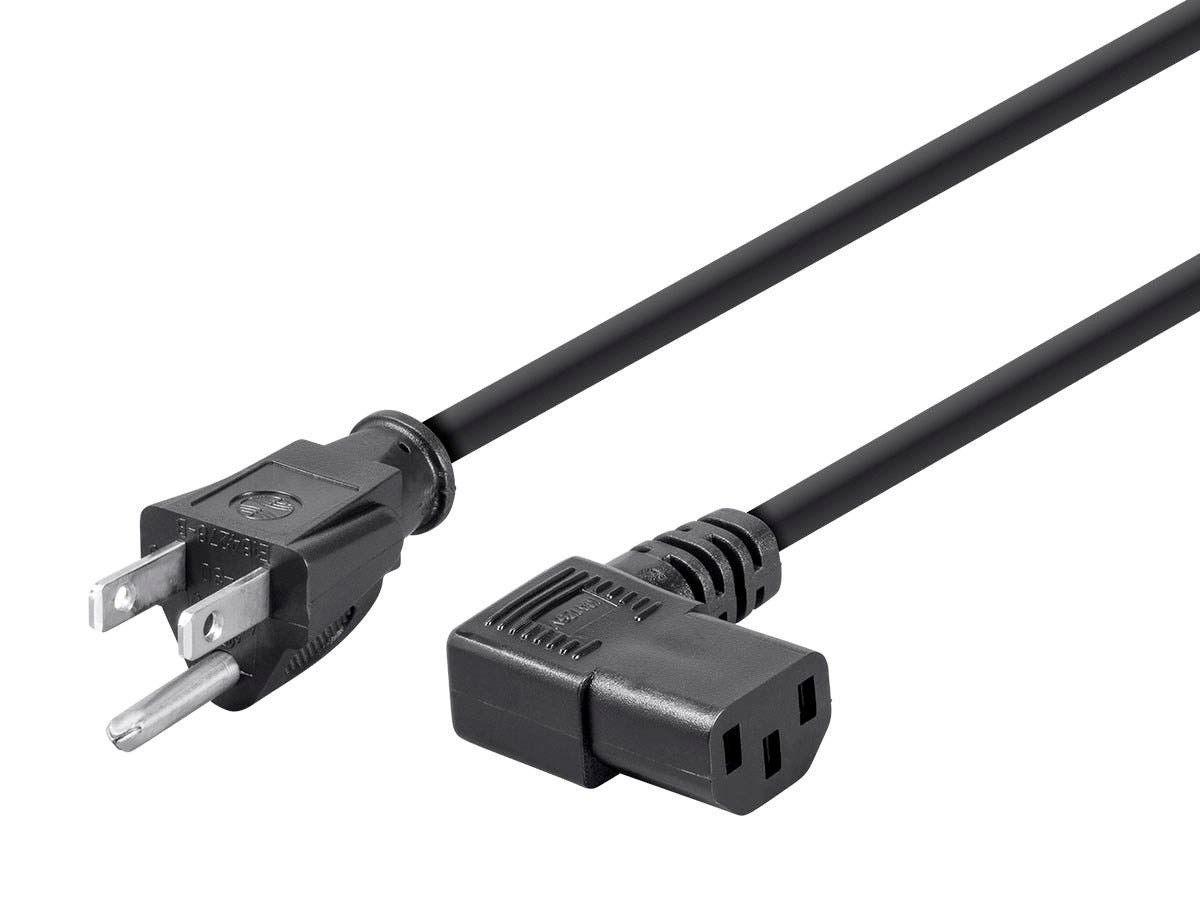 Monoprice 15ft 18AWG Power Cord w/ 3 Conductor PC Power Connector Socket, 10A (NEMA 5-15P to Right Angle IEC-320-C13)