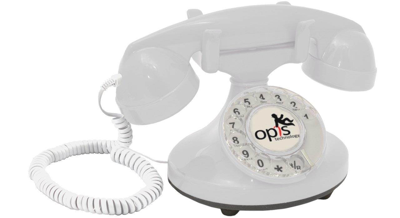OPIS FunkyFon cable: Rotary dial disc telephone in the sinuous style of the 1920s with modern electronic bell (white)