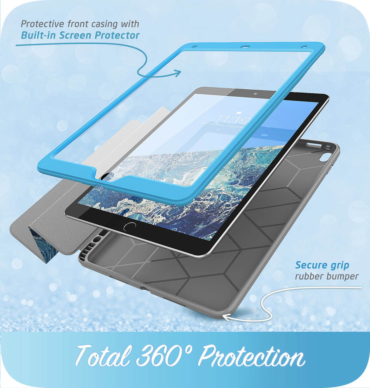 i-Blason Cosmo Case for iPad Air 3 10.5" 2019 (3rd Gen) / iPad Pro 10.5 2017, [Built-in Screen Protector] Trifold Stand Protective Case Cover with Pencil Holder and Auto Sleep/Wake, Marble, 10.5"