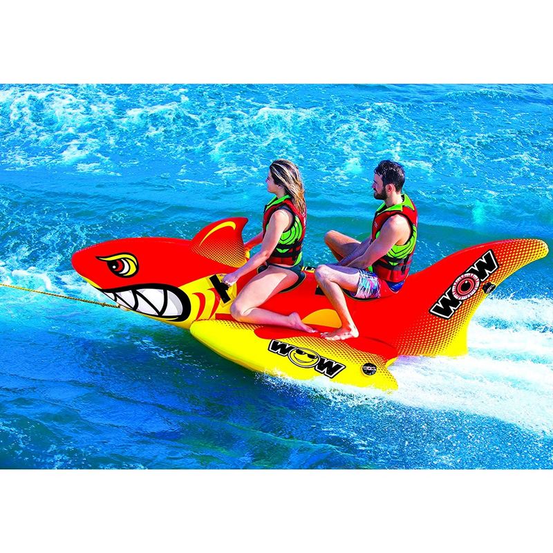 WOW Watersports 20-1040 Inflatable Big Shark Towable Stable 2 Person Entertaining Tube for Boating with Secure Seating and Webbed Foam Handles, Red