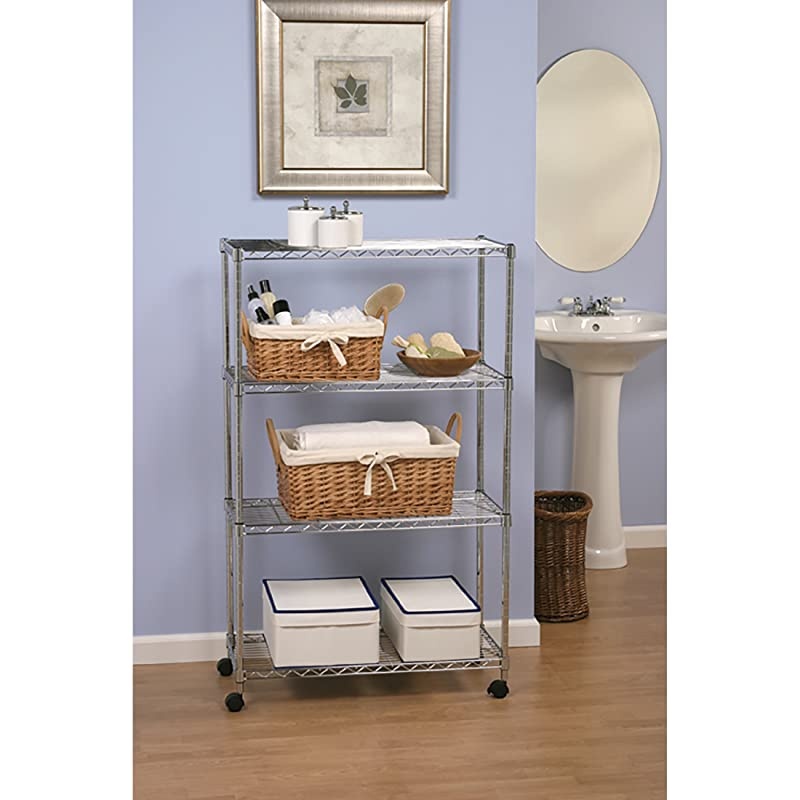 4-Tier Steel Wire Shelving with Wheels, 30" W x 14" D x 48" H, Plated
