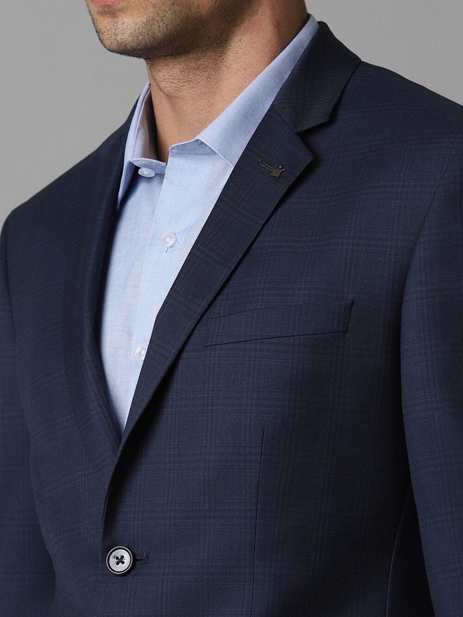 Louis Philippe Navy Slim Fit Checks Blazer