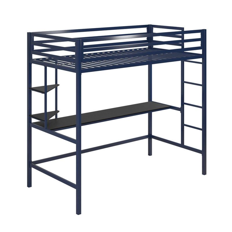 Twin Maxwell Metal Loft Bed with Desk & Shelves Blue/Black - Novogratz