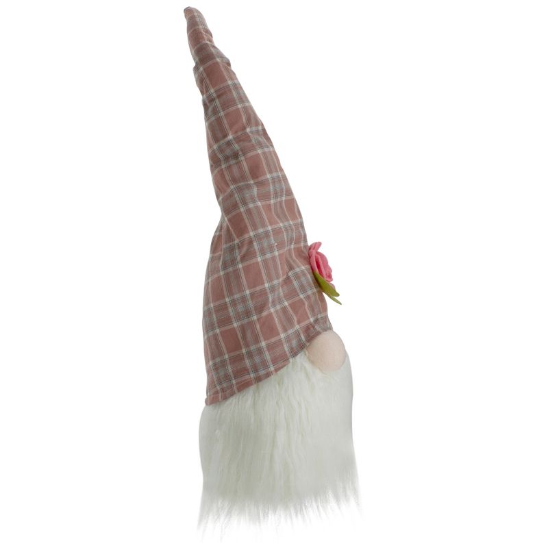 Northlight 20" Pink and White Plaid Spring Gnome Head Table Top Decor