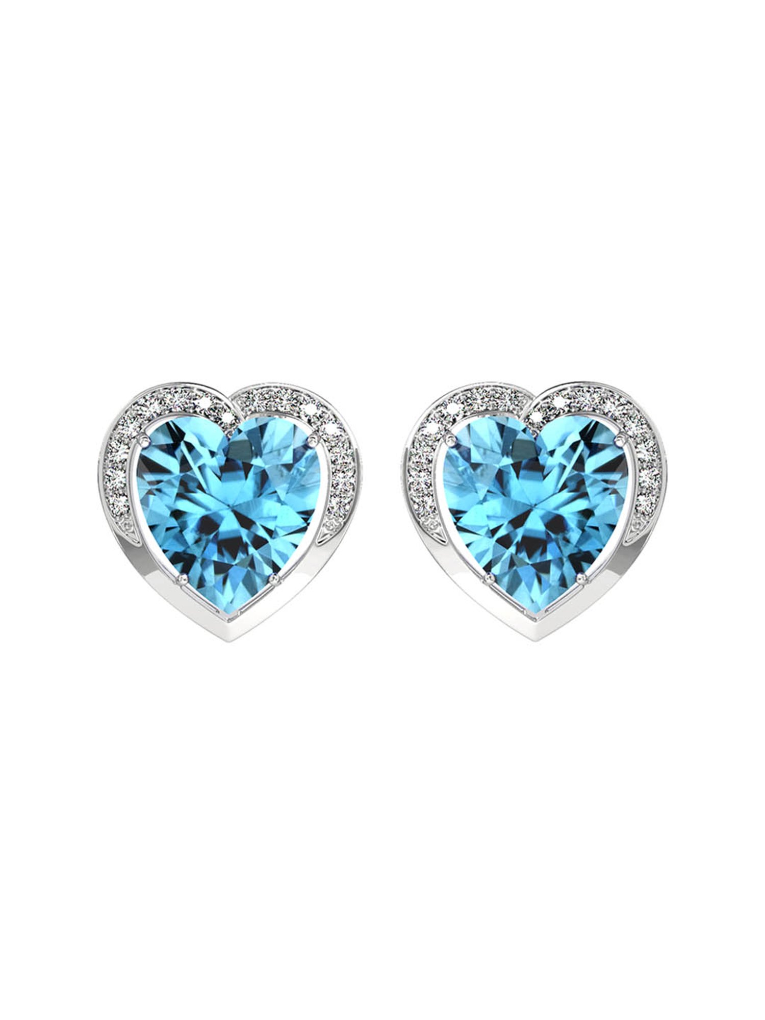 Clara 92.5 Sterling Silver Swiss Zirconia Sky Blue Heart Stud Earrings