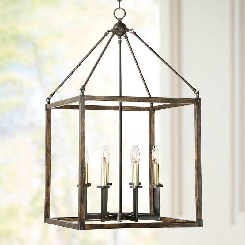 Franklin Iron Works Bronze Wood Grain Cage Foyer Chandelier 20 1/4" Wide Rustic Farmhouse 8-Light Fixture for Dining Room Entryway