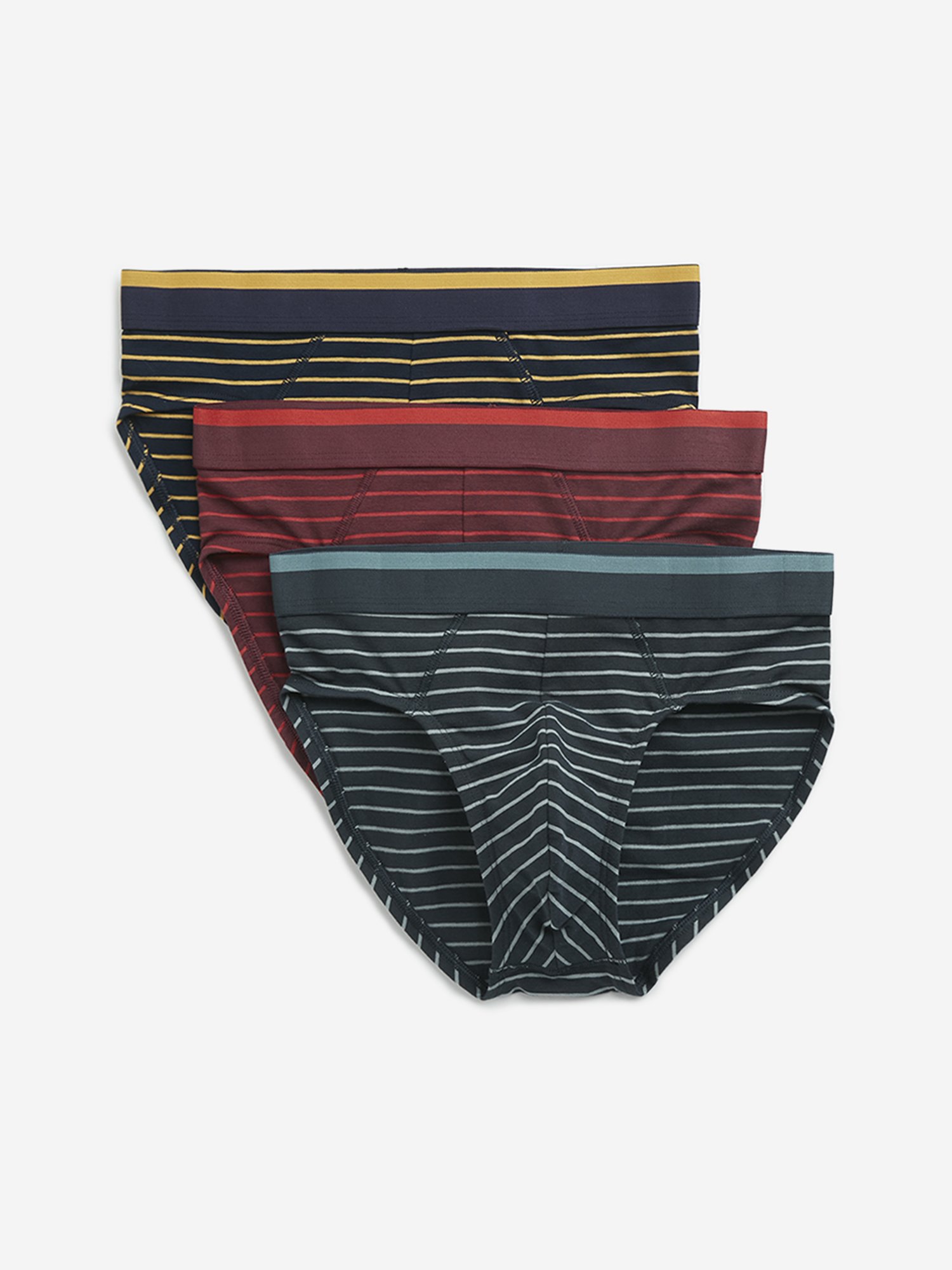 WES Lounge by Westside Maroon Striped Cotton Blend Briefs - Pack of 3