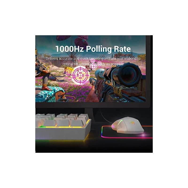 M601 RGB Gaming Mouse Backlit Wired Ergonomic 7 Button Programmable Mouse Centrophorus with Macro Recording Weight Tuning Set 7200 DPI for Windows PC White