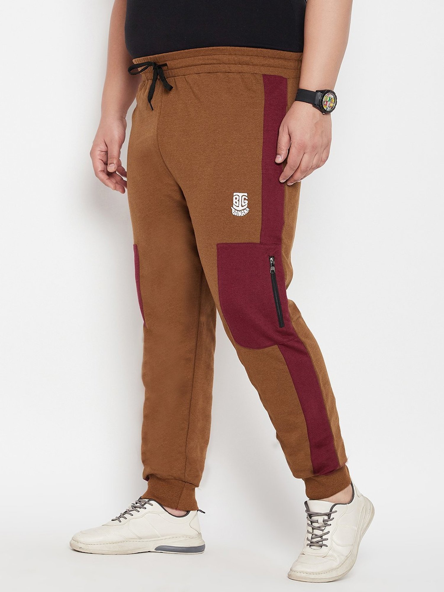Bigbanana Mid Brown Regular Fit Colour Block Joggers