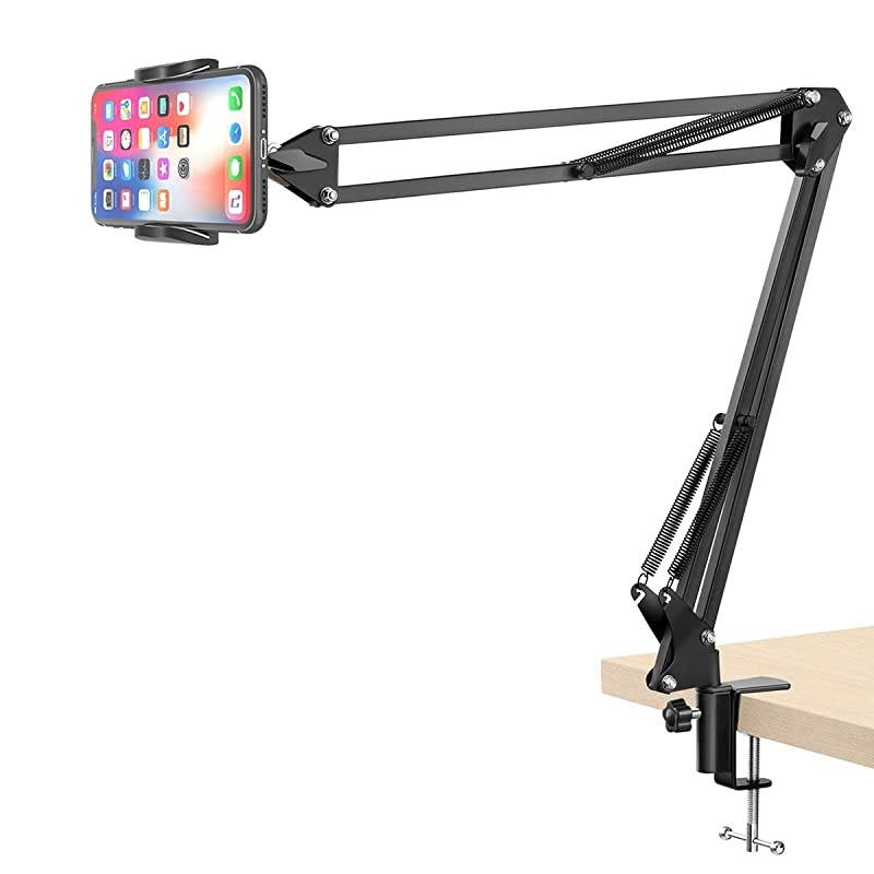 Cell Phone Holder, Universal Phone Stand Clip Lazy Bracket Flexible Articulating Arm Phone Mount Compatible with iPhone 12 11 Pro Xs Max XR X 8 7 6 6s Plus, Samsung S10 S9 S8 S7 S6