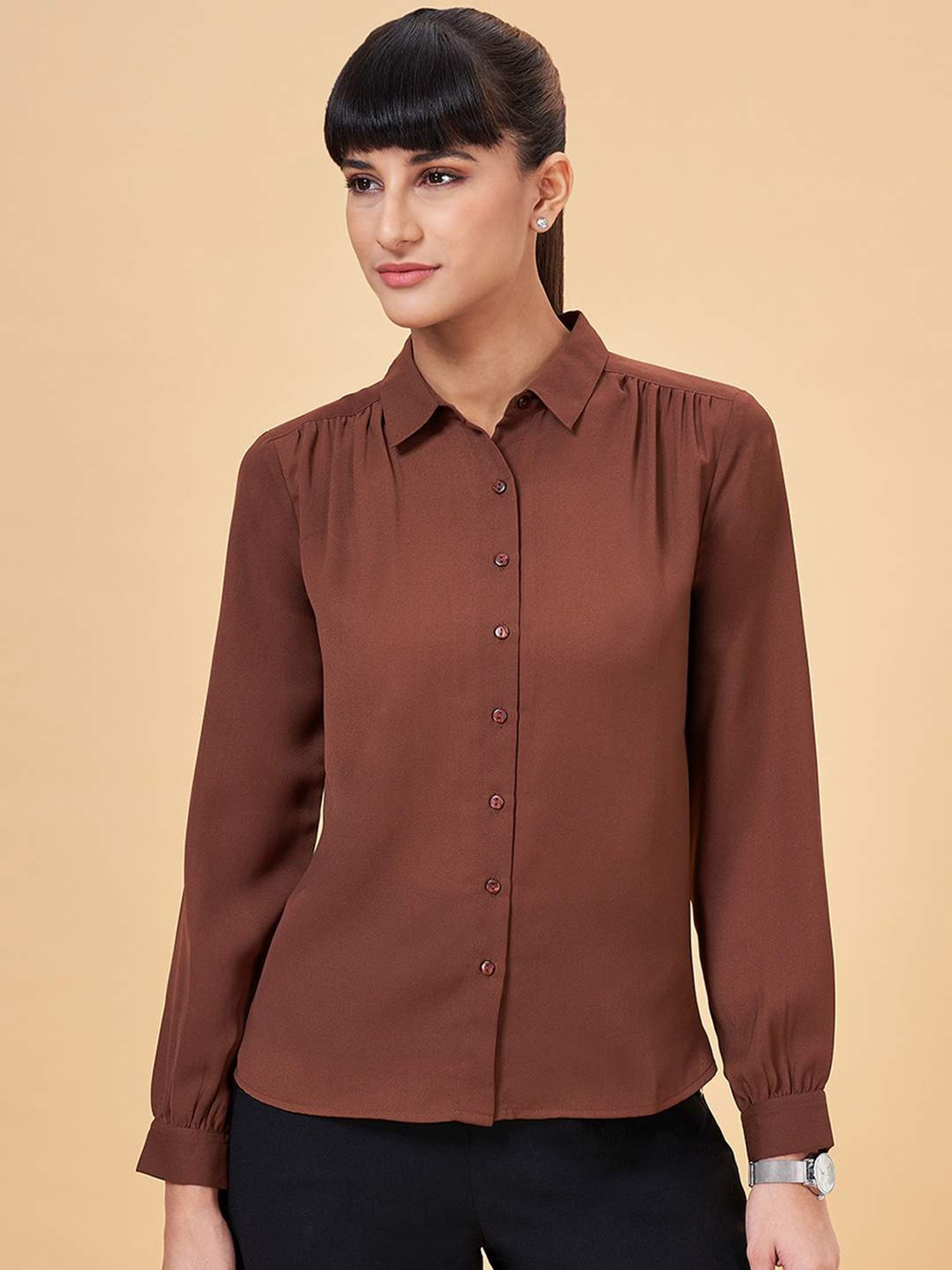 Annabelle by Pantaloons Brown Regular Fit Formal Shirt