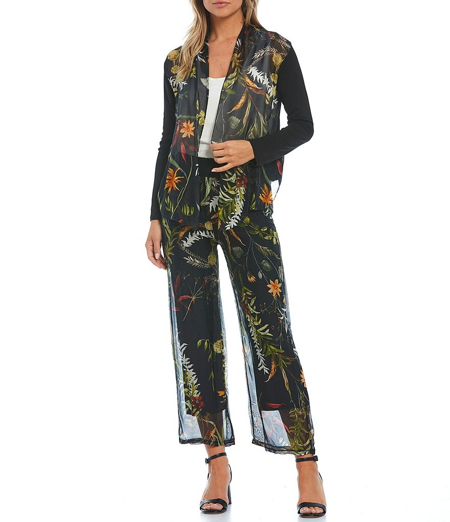 M Made in Italy Floral Print Silk Long Sleeve Cardigan