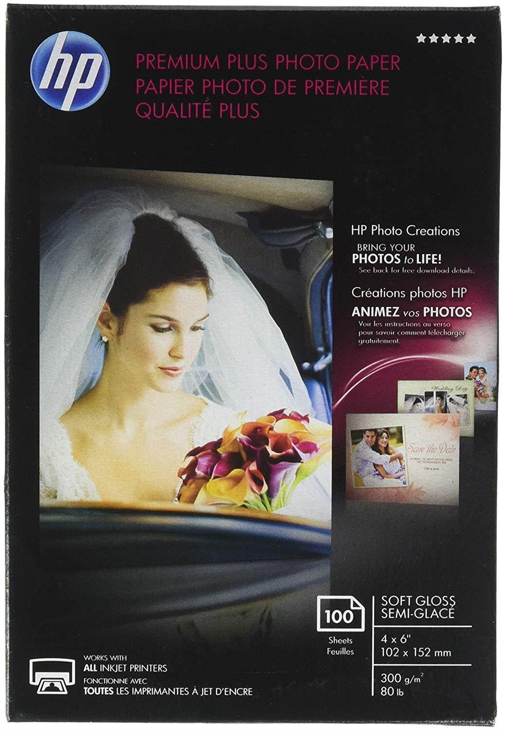 HP Premium Plus Photo Paper, Soft Gloss, 4x6, 100 Sheets (CR666A)