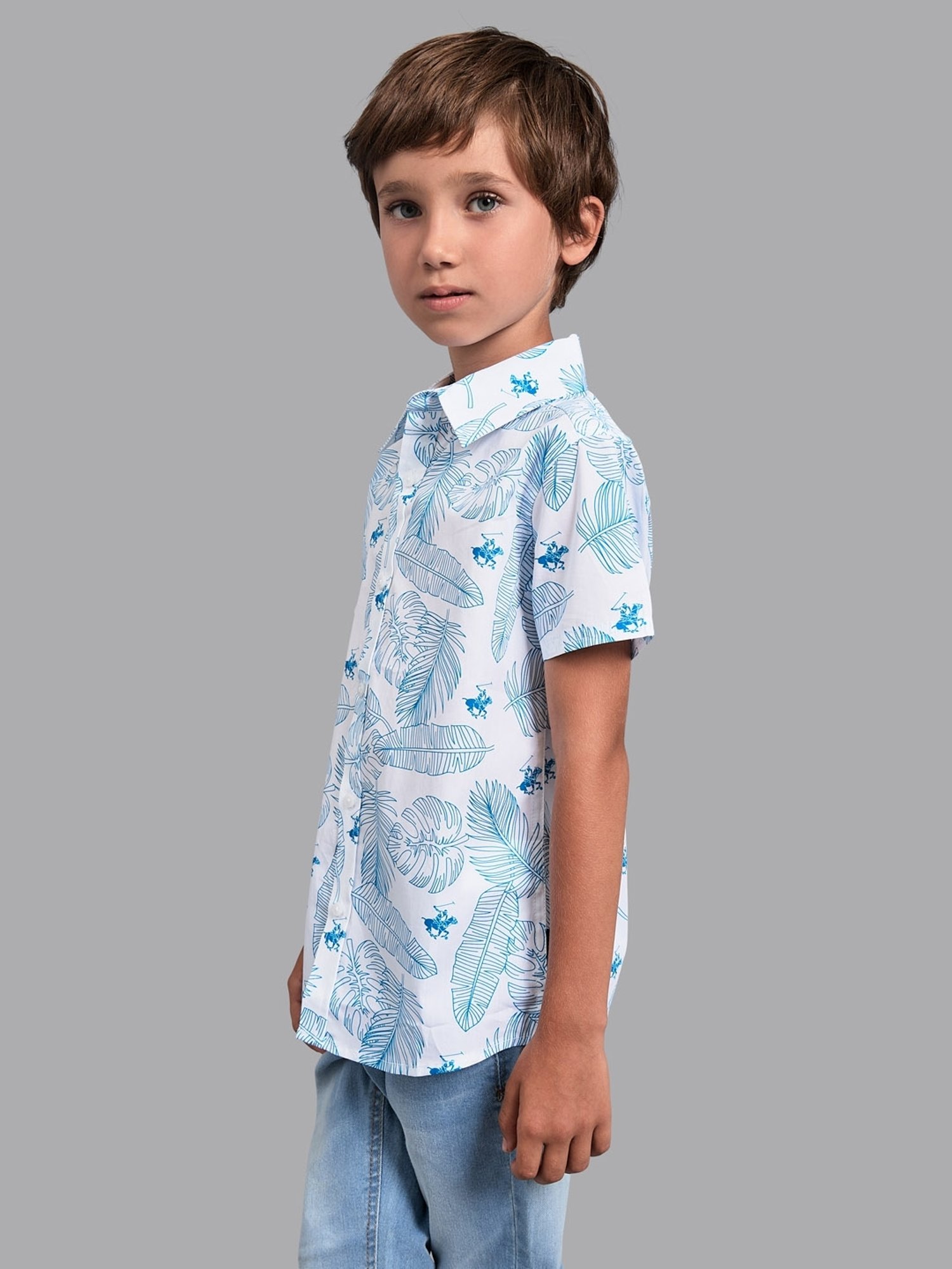 Beverly Hills Polo Club Kids Blue & White Cotton Printed Shirt