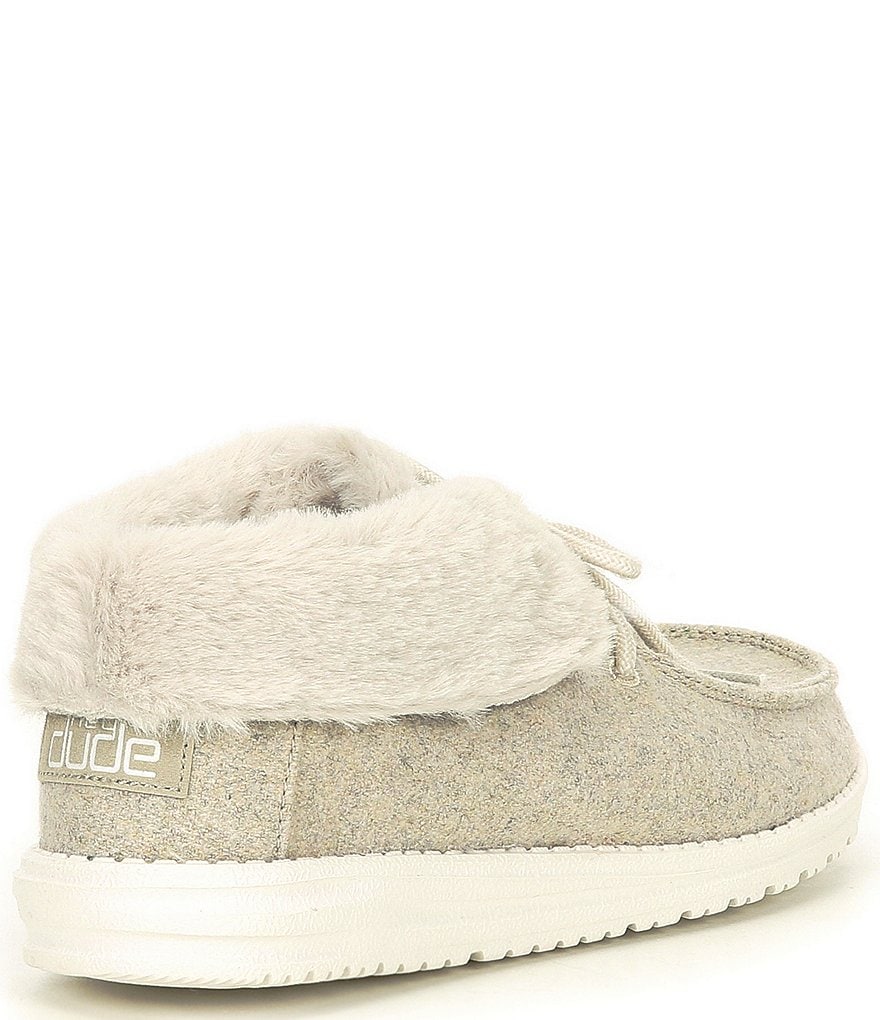 Hey Dude Women's Britt Canvas Faux-Fur Trim Lace-Up Booties