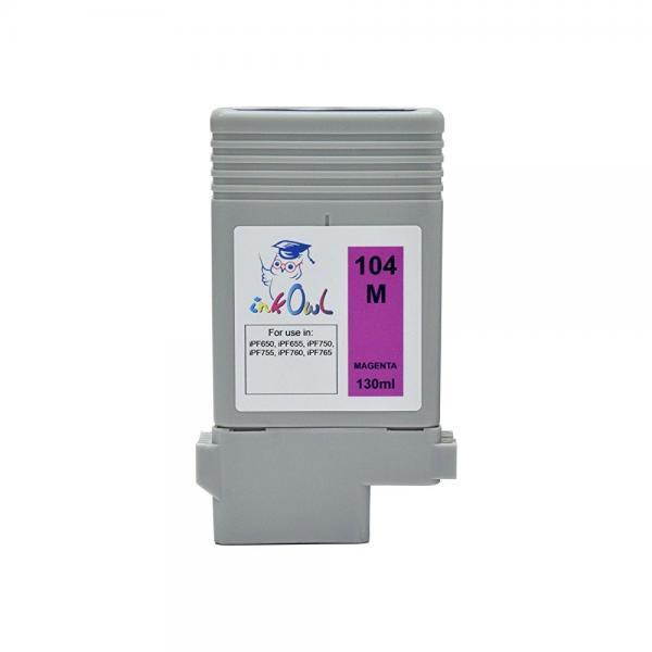 InkOwl Compatible Ink Cartridge Replacement for CANON PFI-104M (130ml, Magenta) - iPF650, iPF655, iPF750, iPF755, iPF760, iPF765 printers