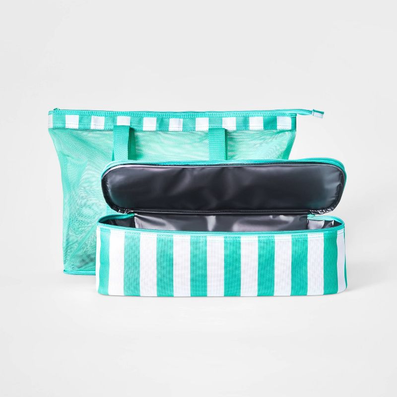 2 in 1 Cooler Tote Teal/White - Sun Squad™