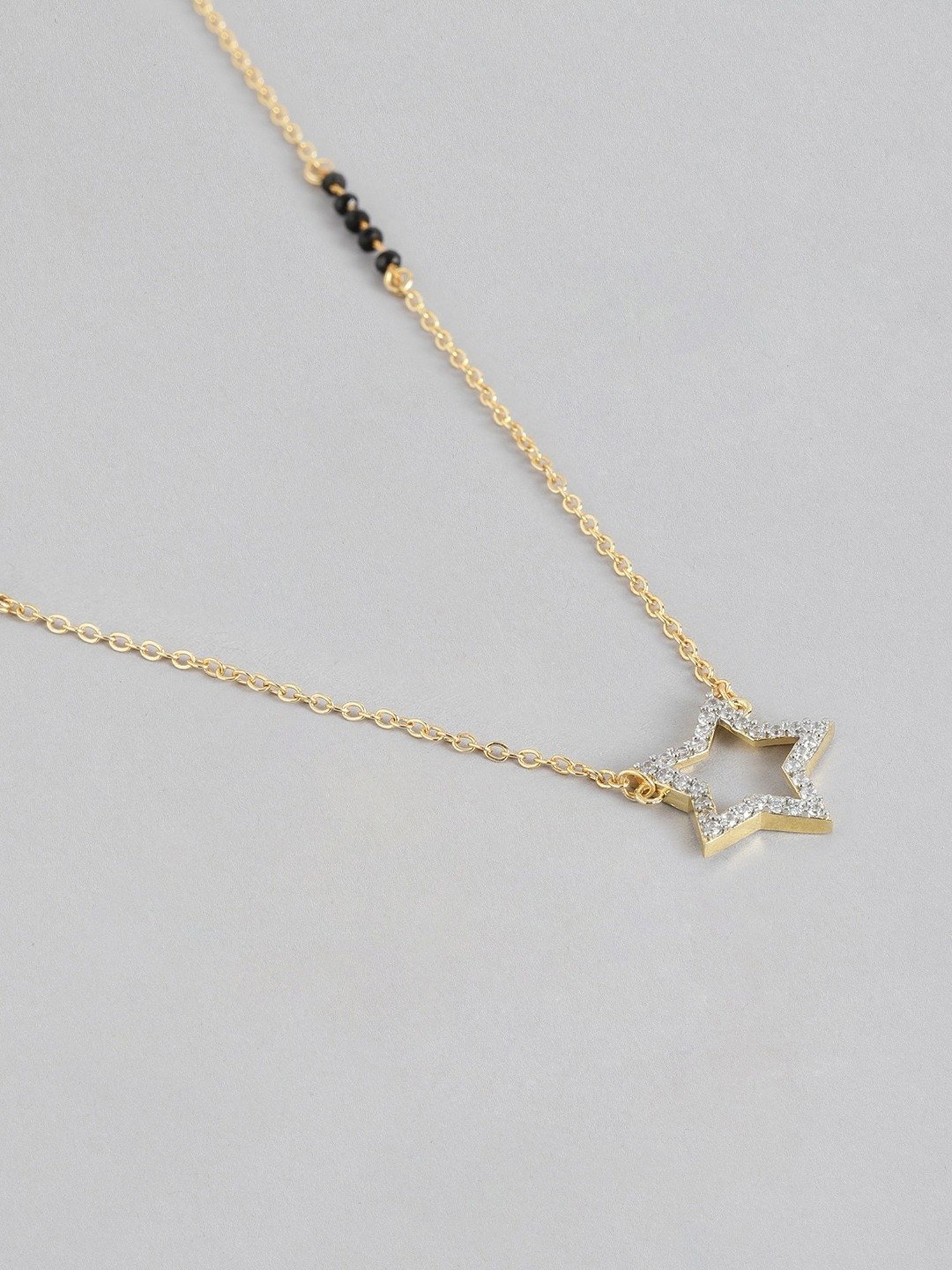 Abdesigns Gold-Plated American Diamond & Black Beaded Mangalsutra