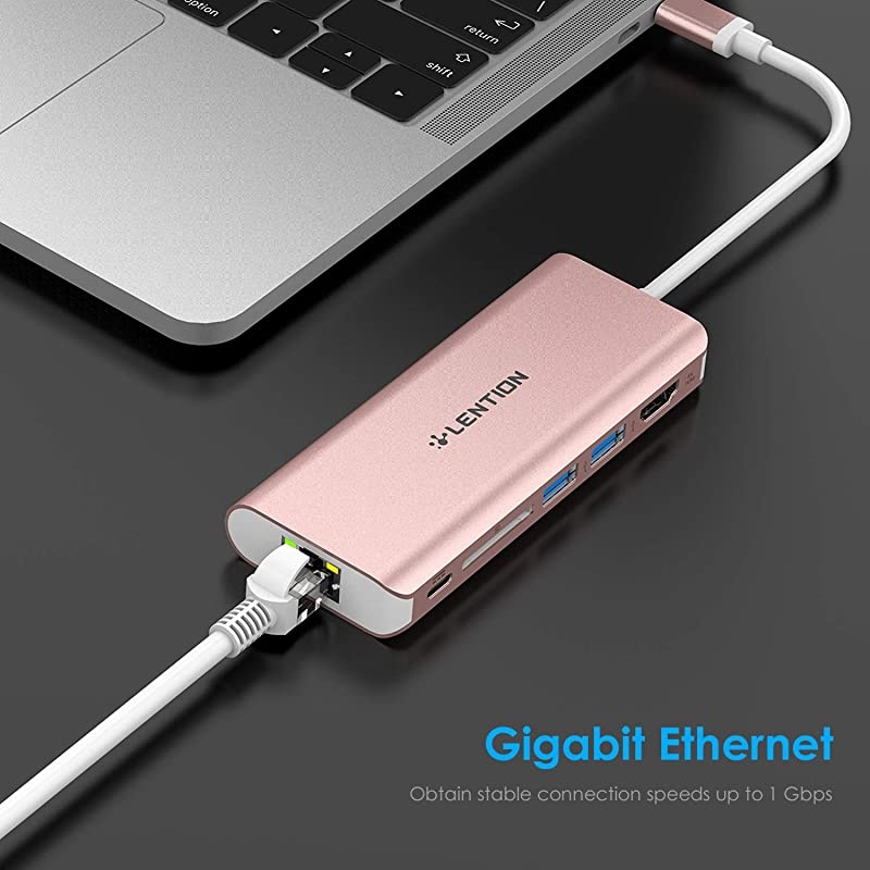 USBC Digital AV Multiport Hub with 4K HDMI 2 USB 30 Card Reader Type C Charging Gigabit Ethernet Adapter Compatible 20202016 MacBook Pro New Mac AirSurface More CBC68 Rose Gold