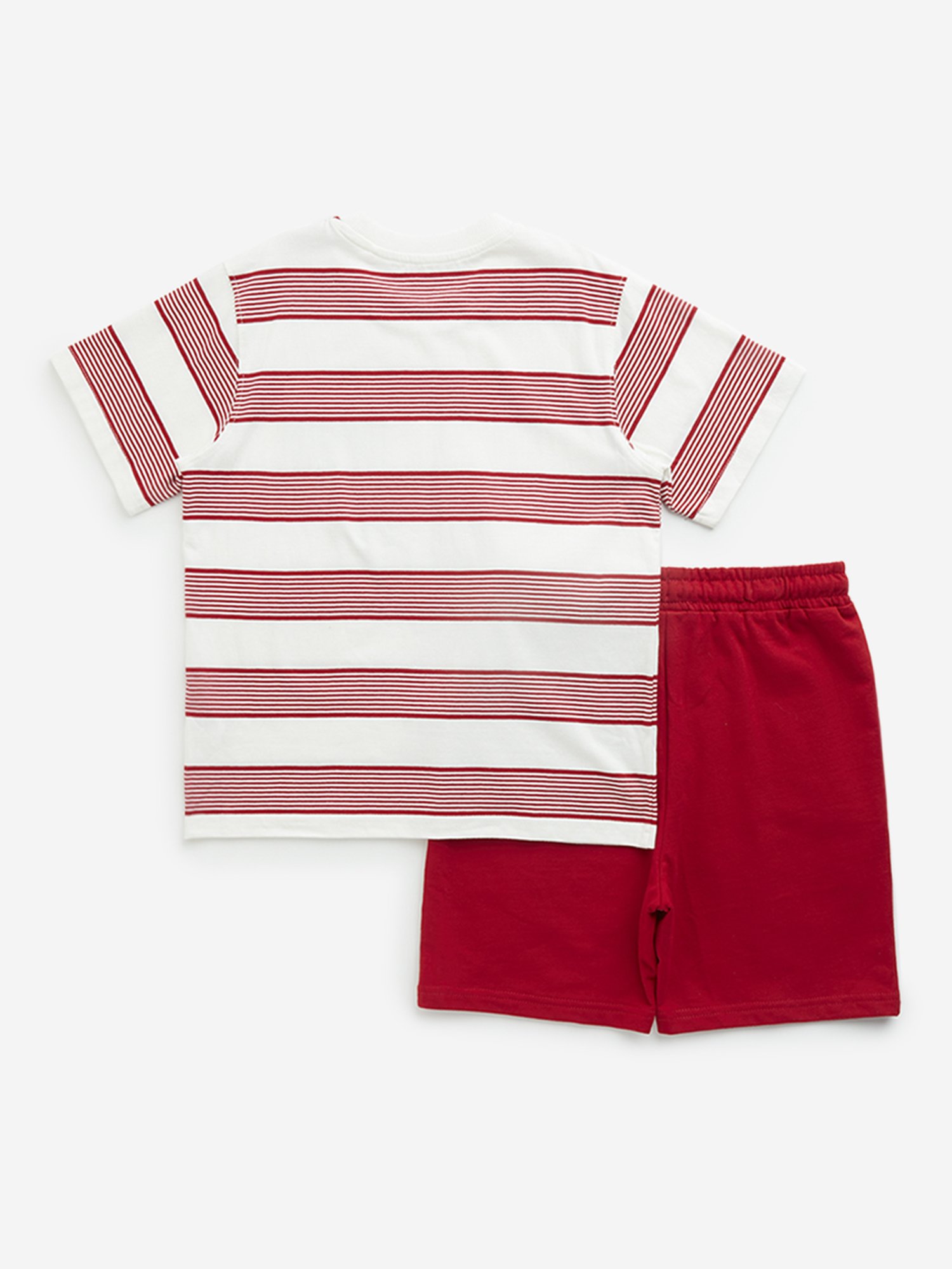 HOP Kids by Westside Red Striped T-Shirt with Mid-Rise Shorts Set