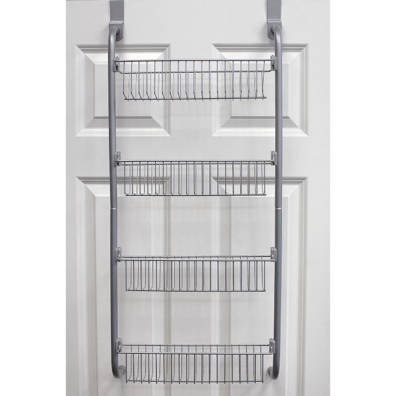 Home Basics Heavy Duty 4 Tier Over the Door Metal Pantry Organizer, Grey