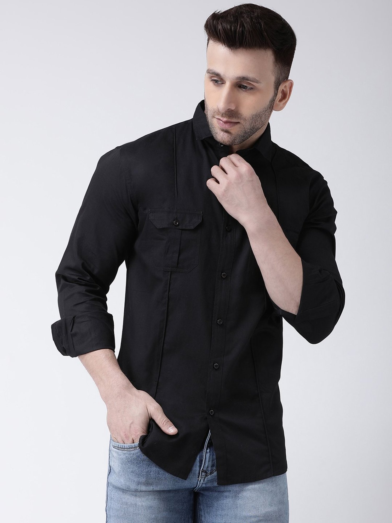 Hangup Plus Black Slim Fit Pure Cotton Shirt