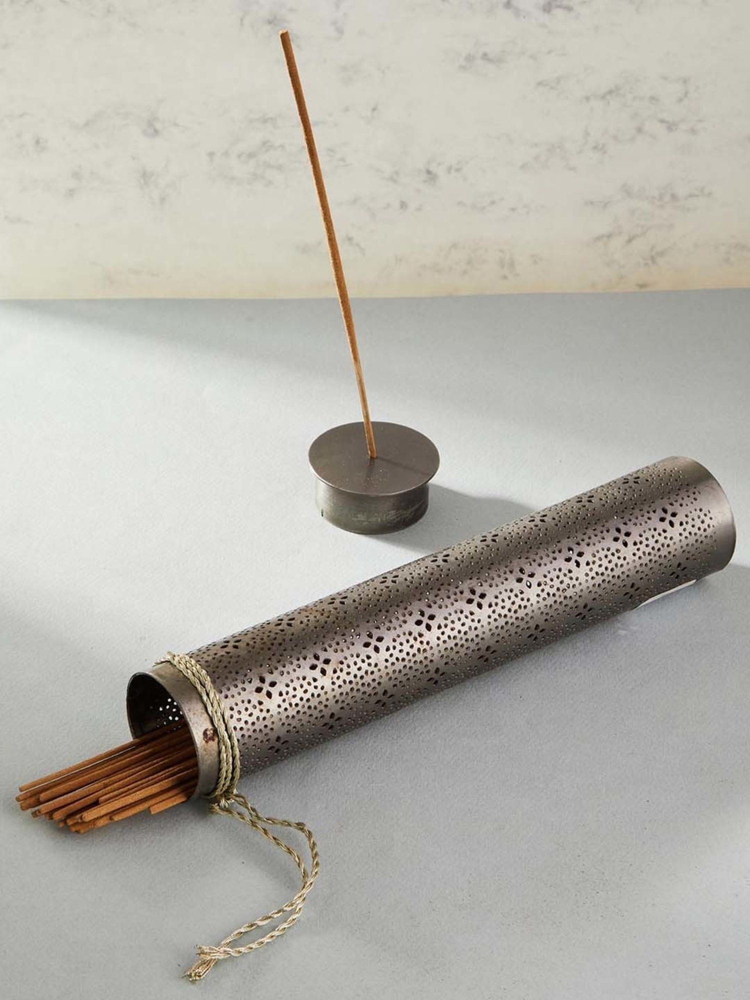 Fabindia Antique Silver Metal Akha Neroli Cutwork Incense Sticks with Holder