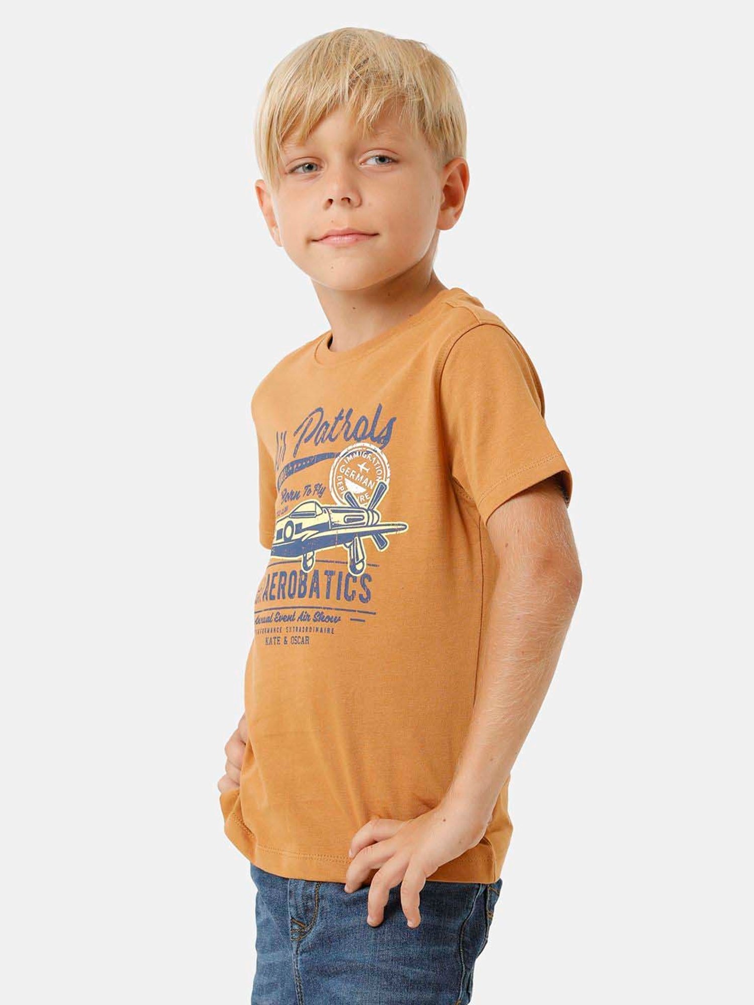 Kate & Oscar Kids Brown Cotton Printed T-Shirt