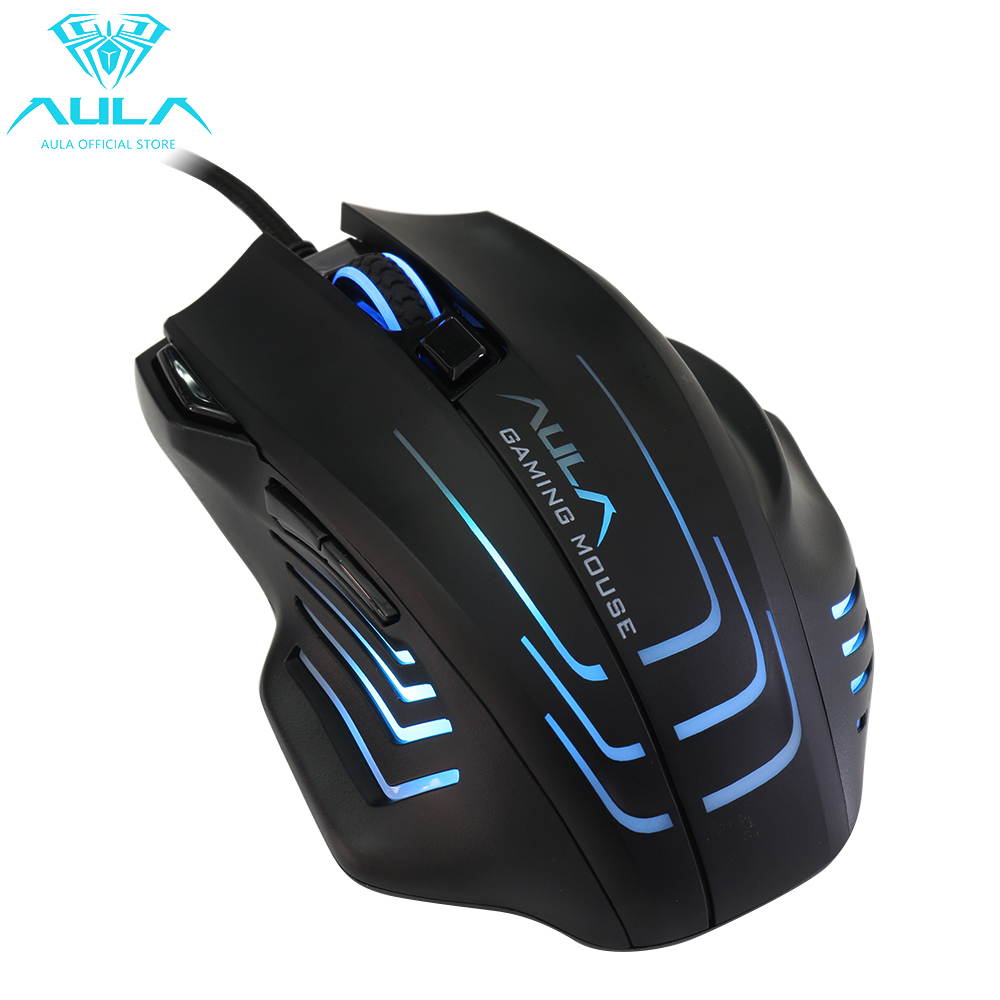 AULA S18 Backlit Gaming Mouse 7 Buttons Programming 4000 DPI Adjustable Optical Wired USB Mouse with Fire Keys for FPS Gamer