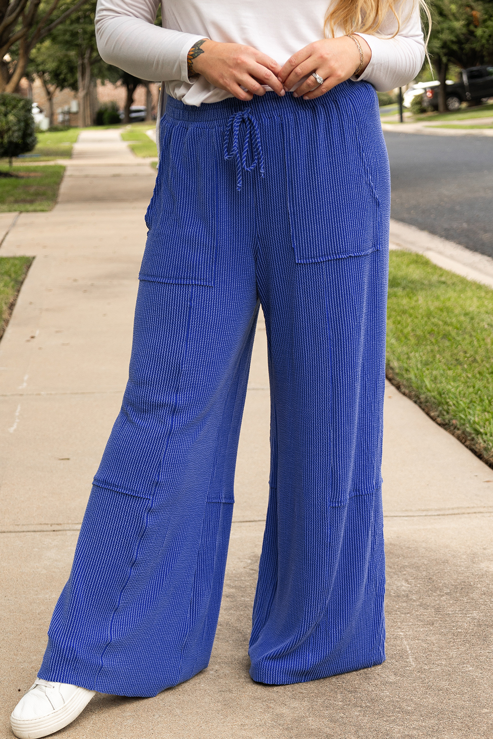 Dark Blue Plus Size Stitching Washed Flare Jeans