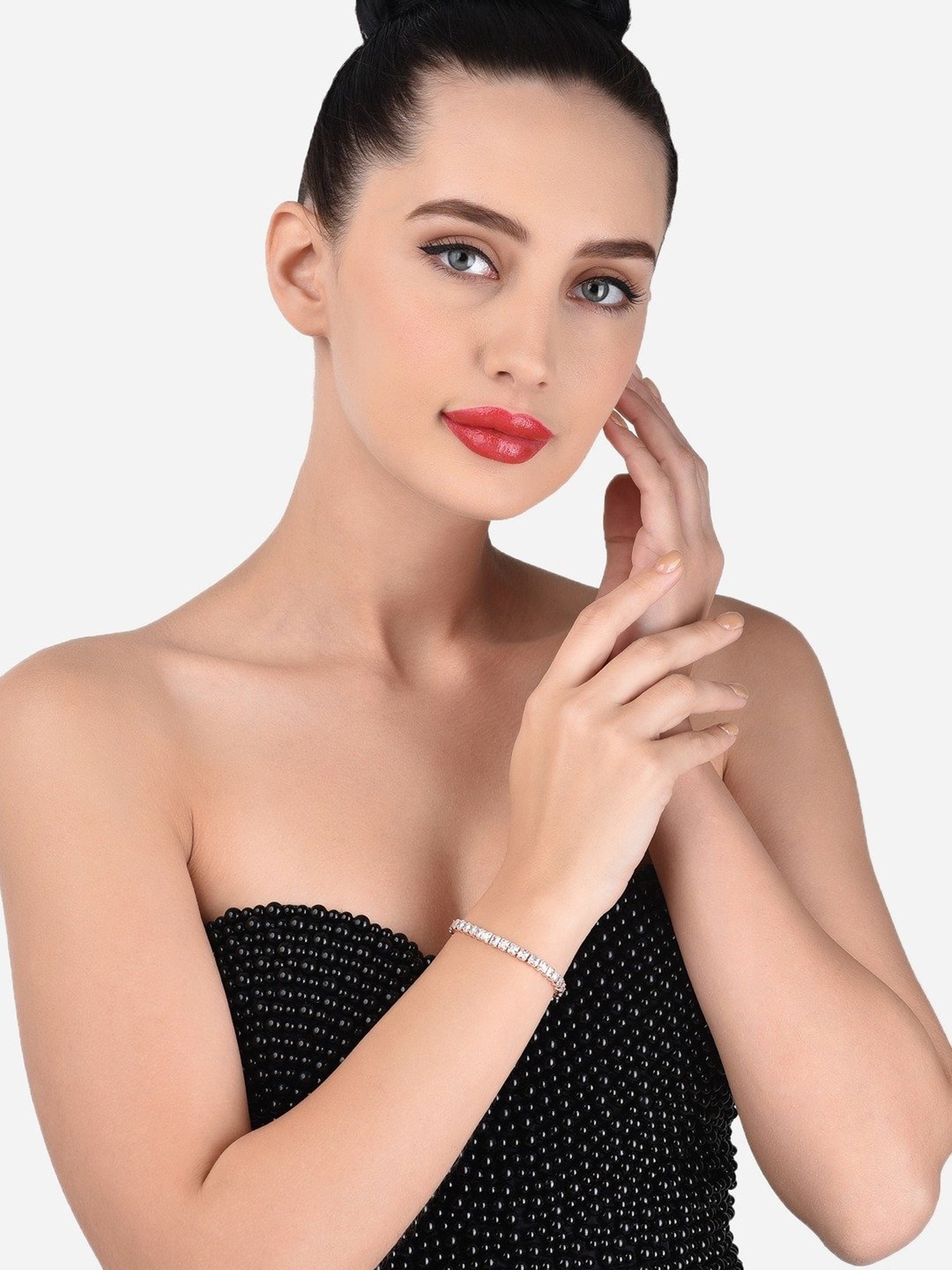 Zaveri Pearls Set of 2 Rose Gold Cubic Zirconia Contemporary Tennis Bracelets-ZPFK13430