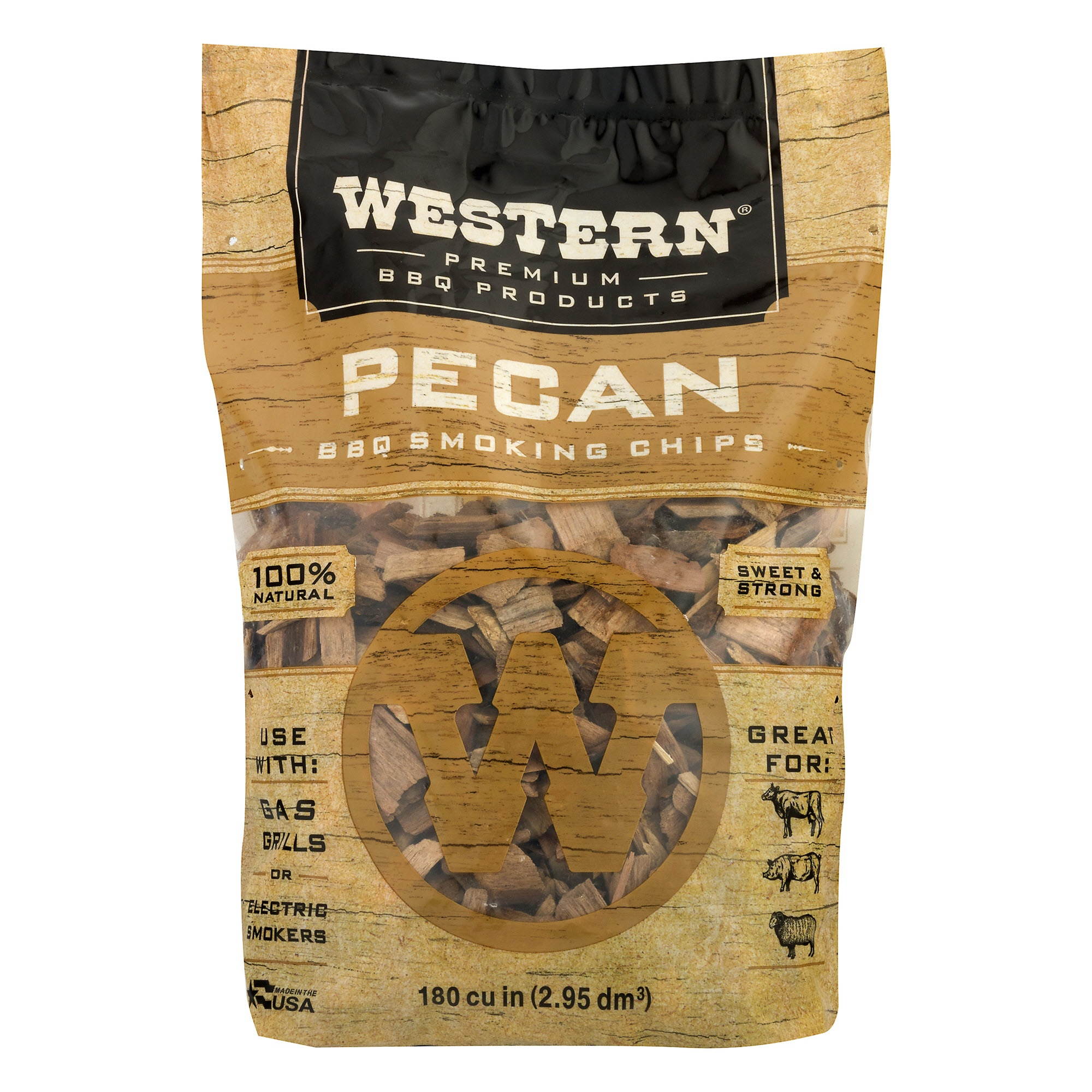 Western 180 cu in. Premium Pecan Wood BBQ Grill/Smoker Cooking Chips (2 Pack)