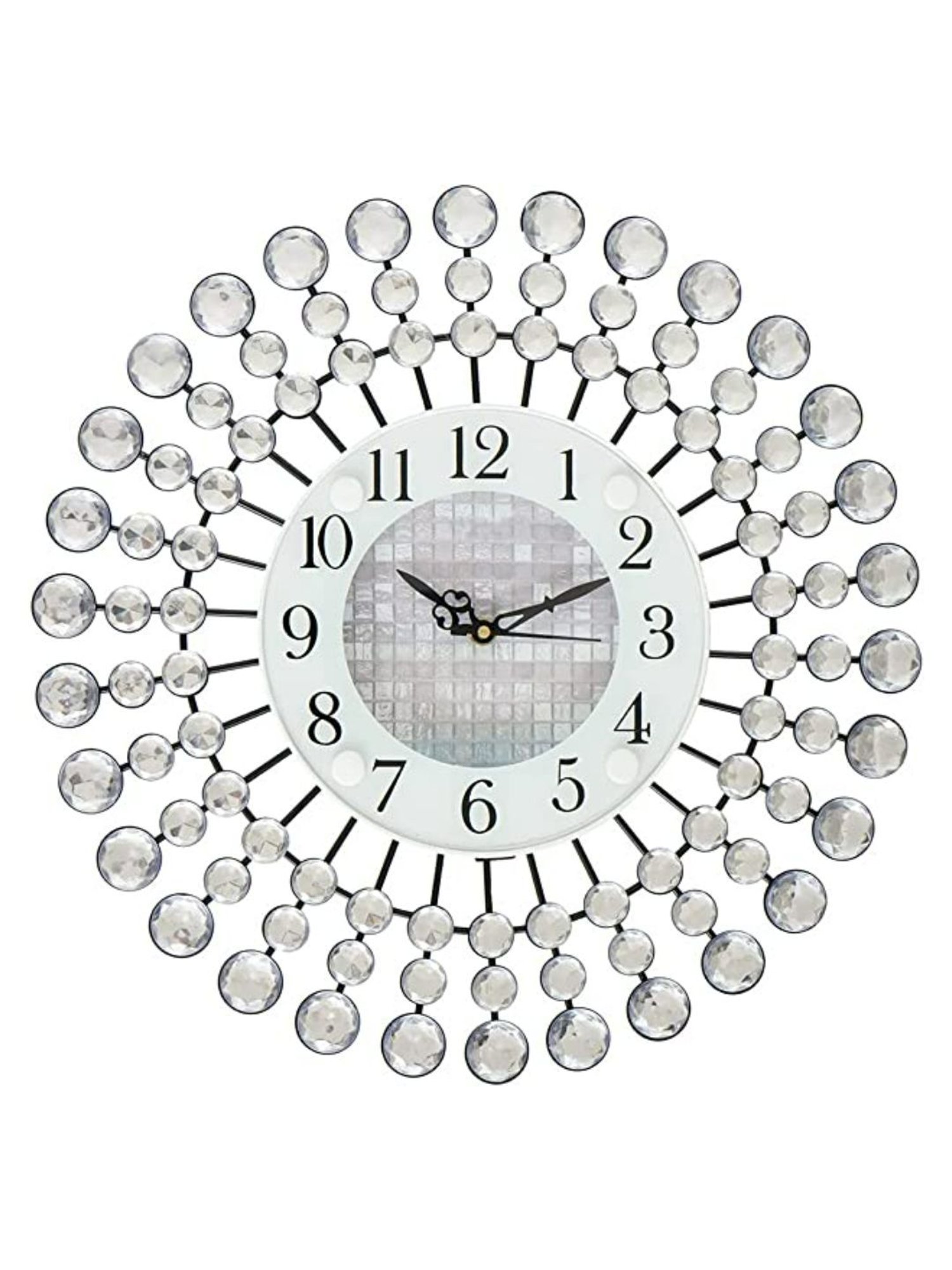 CHRONIKLE Round Embellished Silver Iron Wall Clock