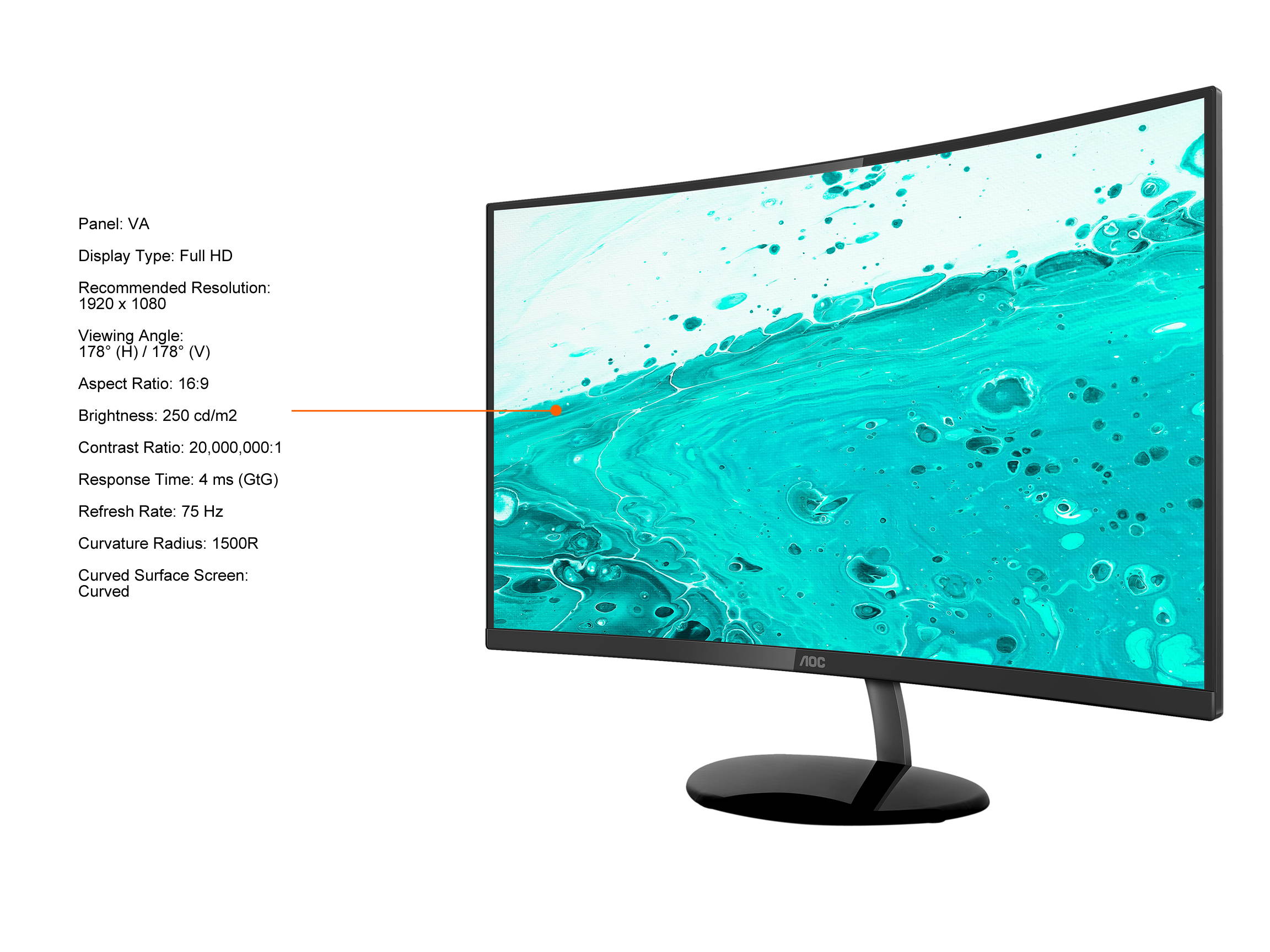 AOC C32V3H 32" (31.5" Viewable) 1920 x 1080 FHD 75Hz Adaptive Sync VGA HDMI VESA Tilt Curved Gaming Monitor